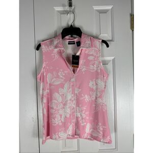 NWT Izod Womens Pink and White X tra Dry Blouse Size M